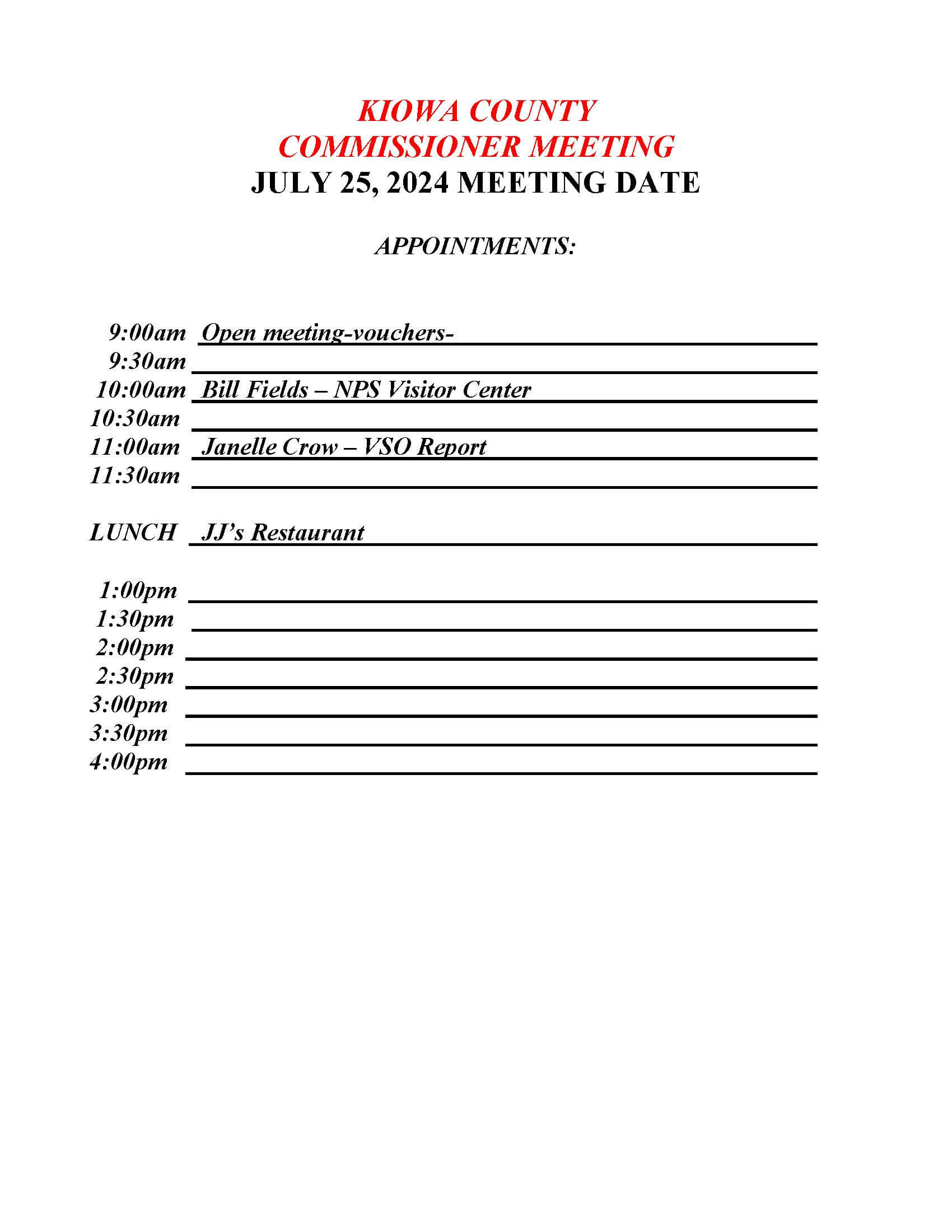 BOCC 7.25.2024 Meeting Schedule