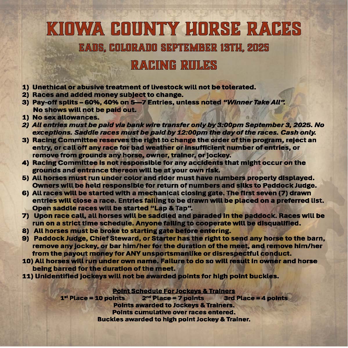 2025 Kiowa County Horse Race Rules