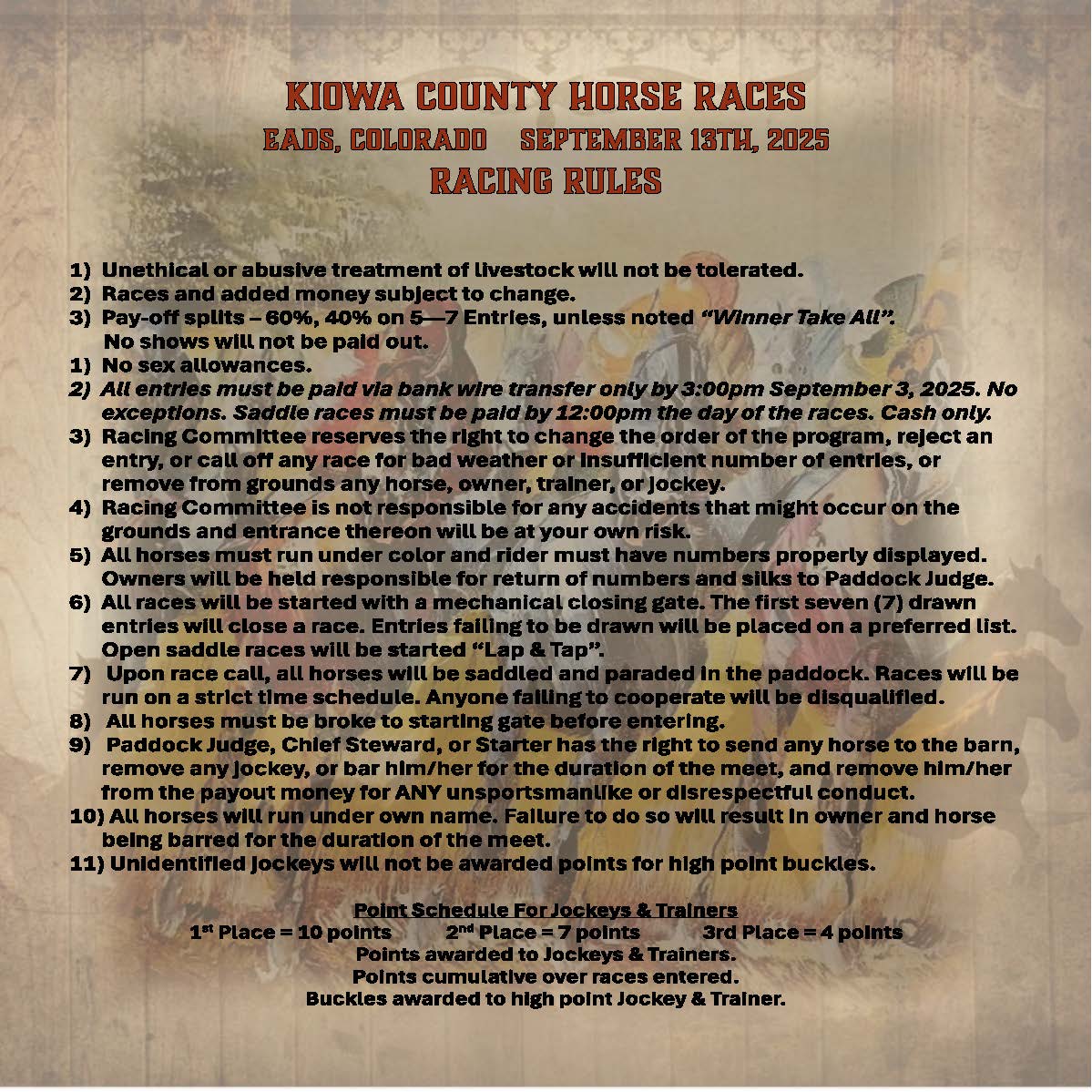 2025 Kiowa County Horse Race Rules