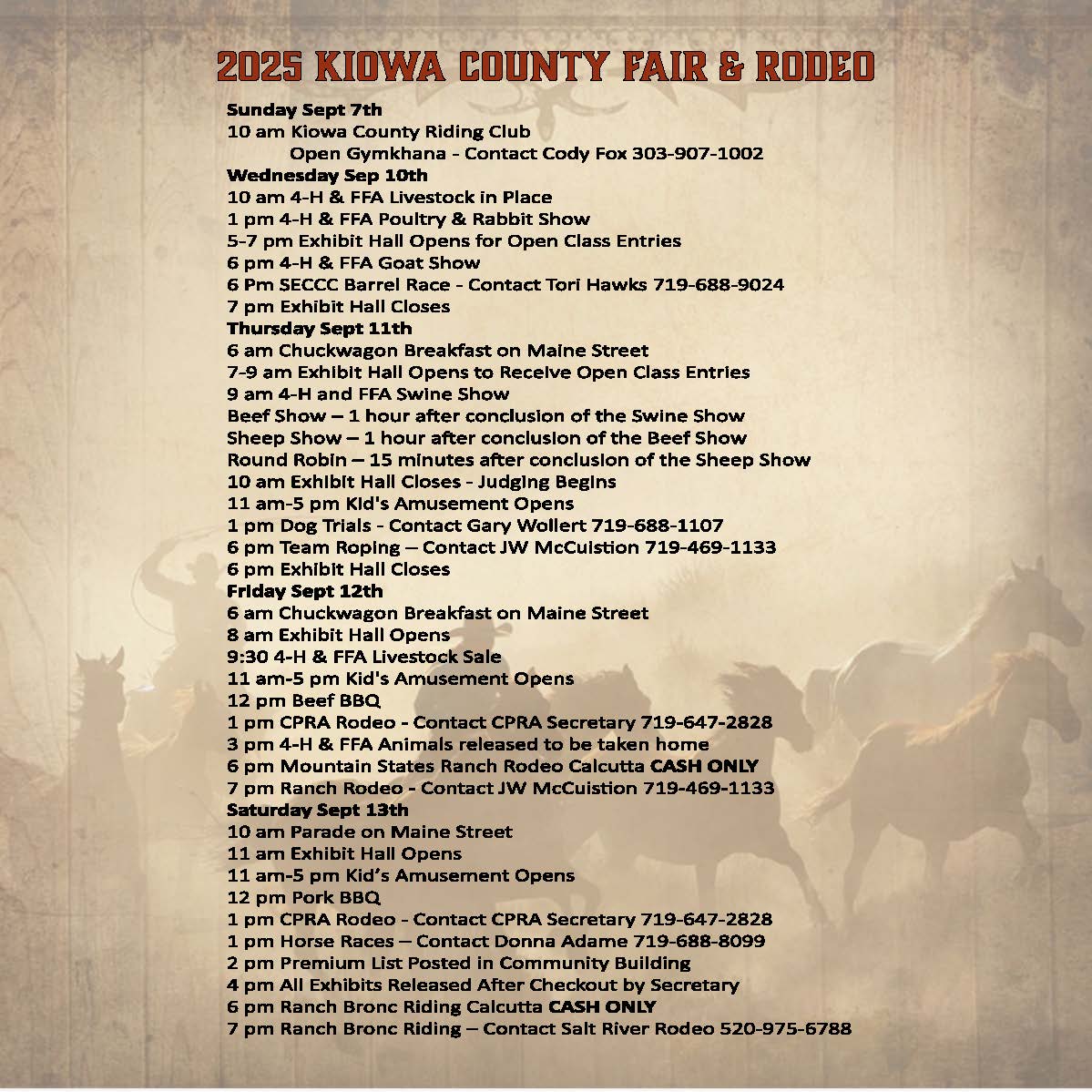 2025 Kiowa County Fair & Rodeo Schedule