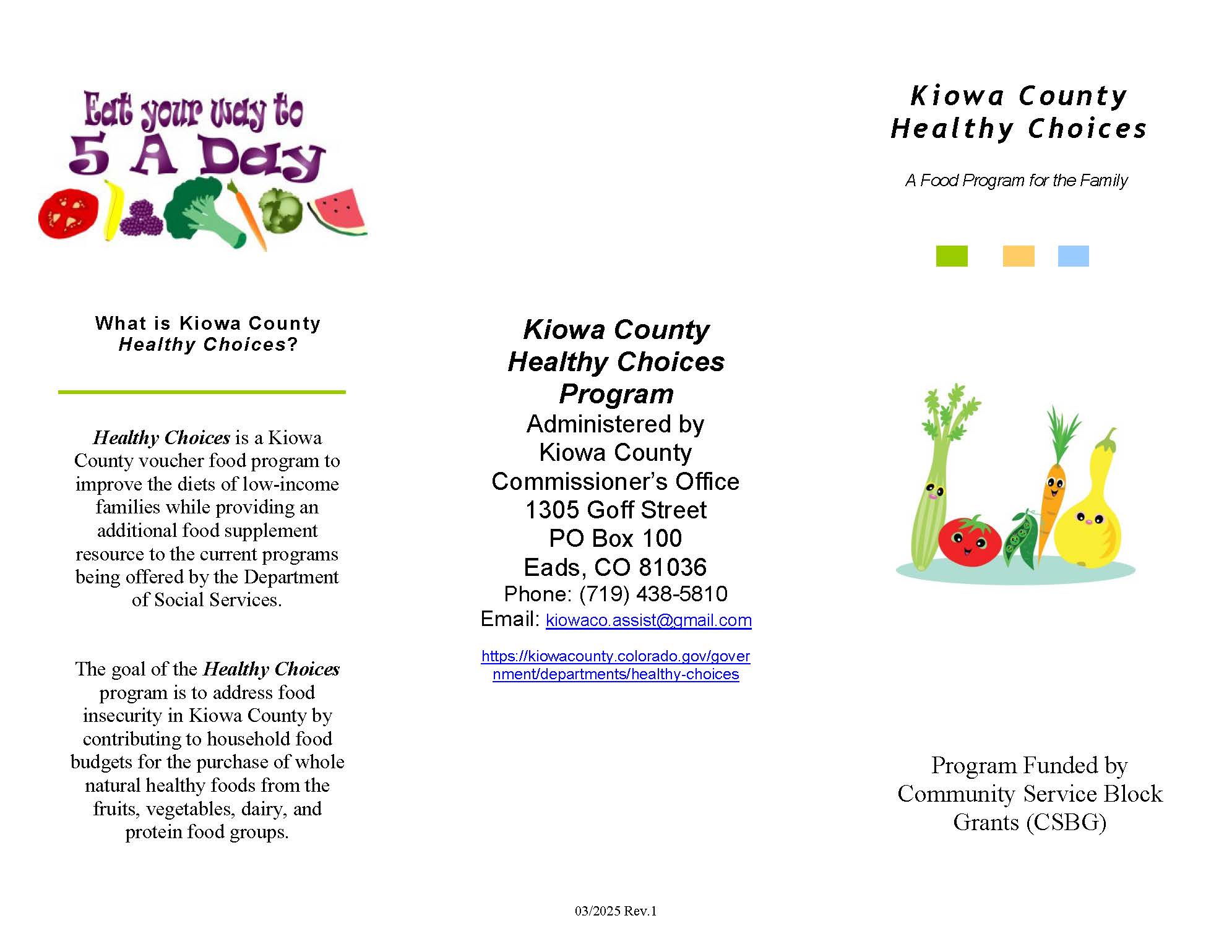 Kiowa County Healthy Choices Brochure Page 1