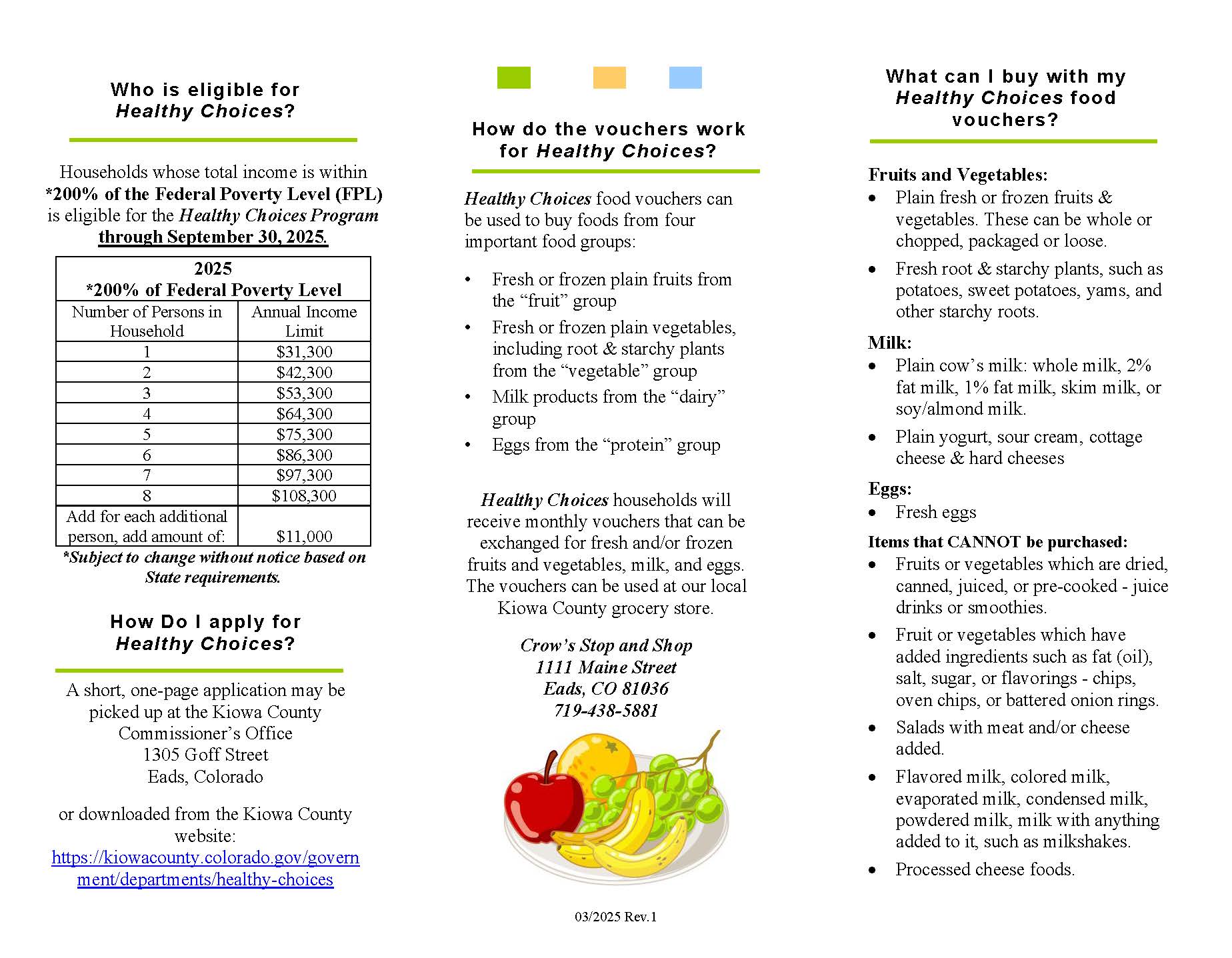 Kiowa County Healthy Choices Brochure Page 2