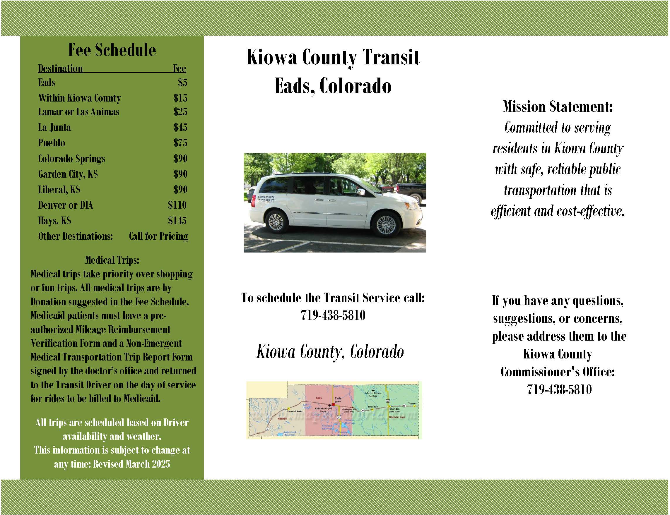 Kiowa County Transit Services Brochure Page 1