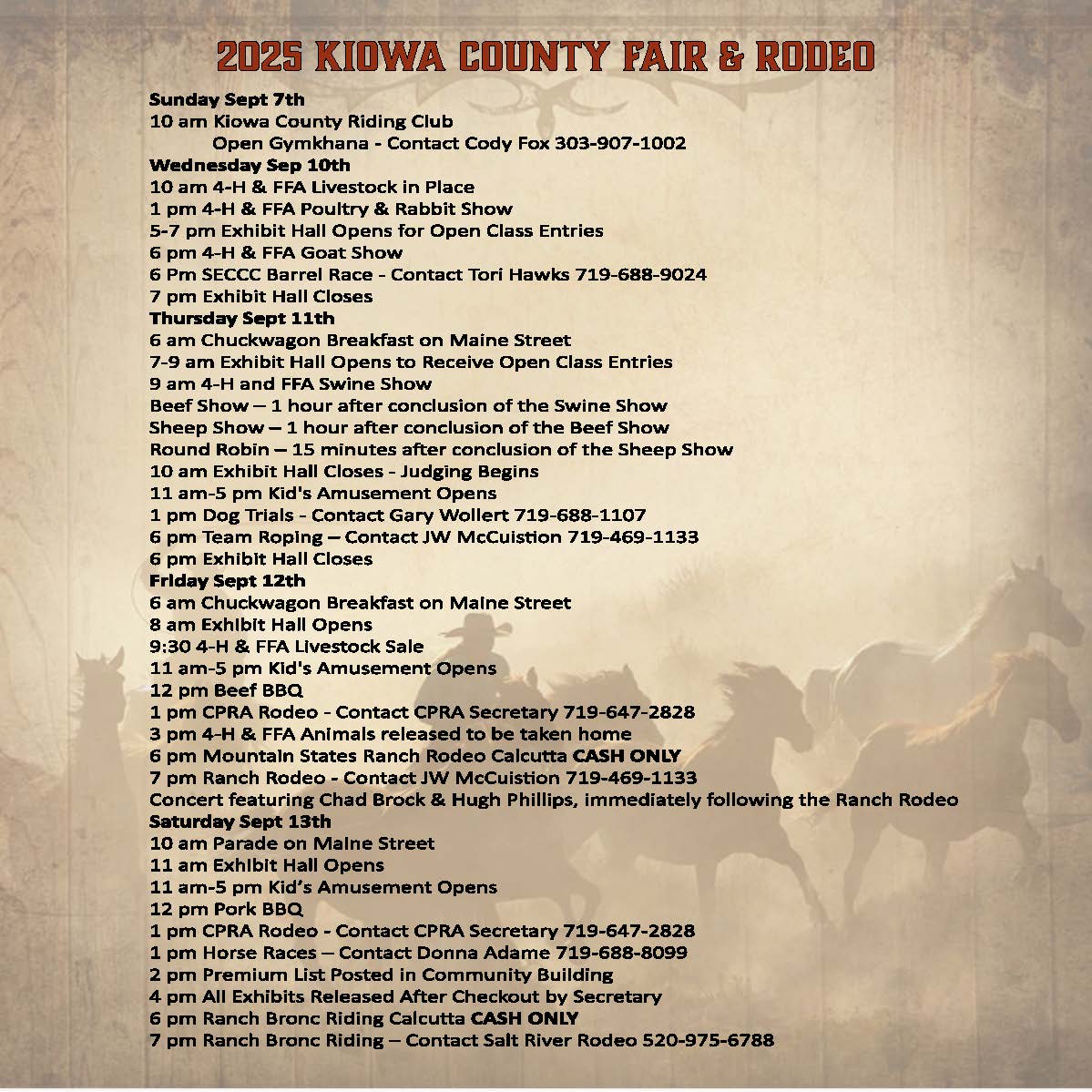 2025 Kiowa County Fair & Rodeo Schedule
