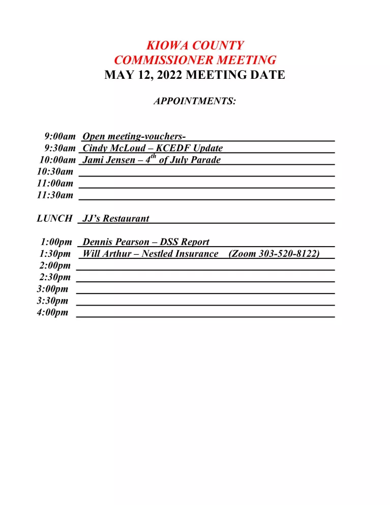 BOCC Meeting schedule 5-12-2022